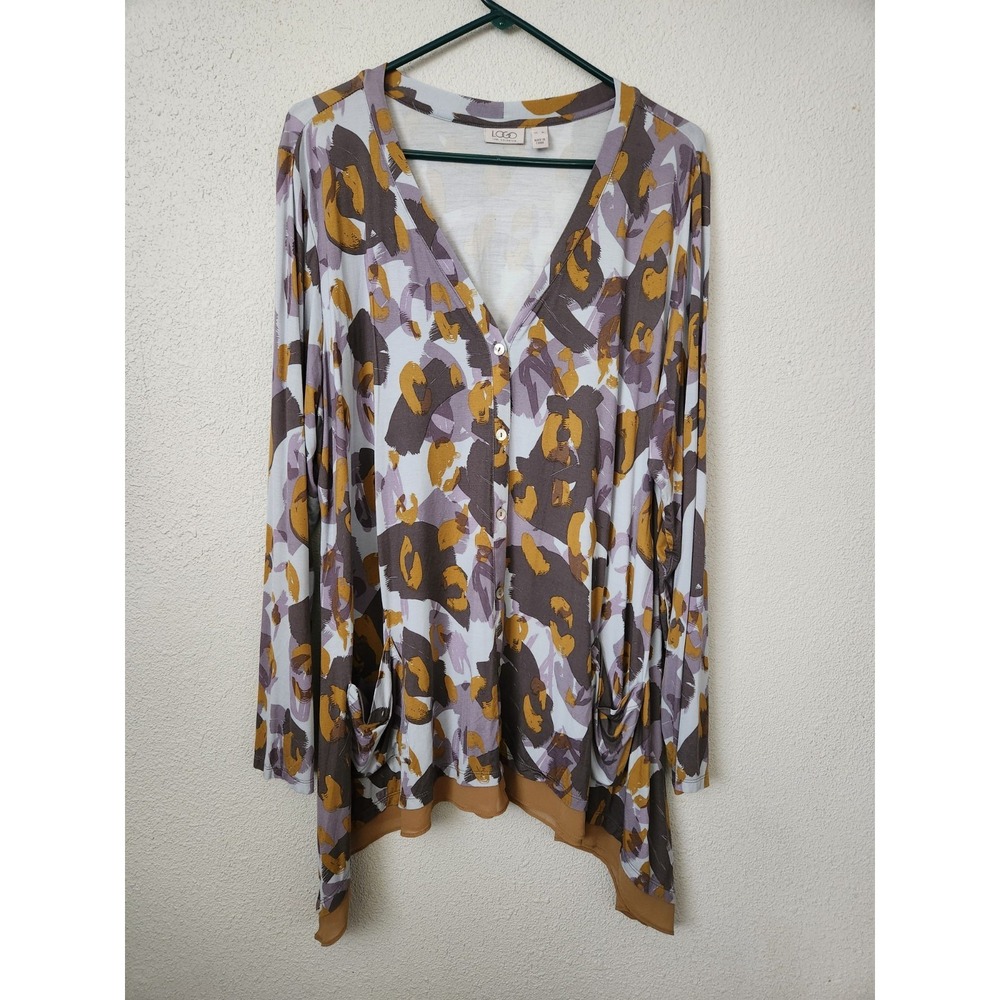 LOGO Lori Goldstein Womens Multicolor Abstract Button Front Cardigan Size XL